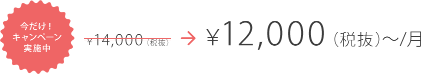 今だけ!キャンペーン実施中 ¥14,000(税抜)→ ¥12,000(税抜)